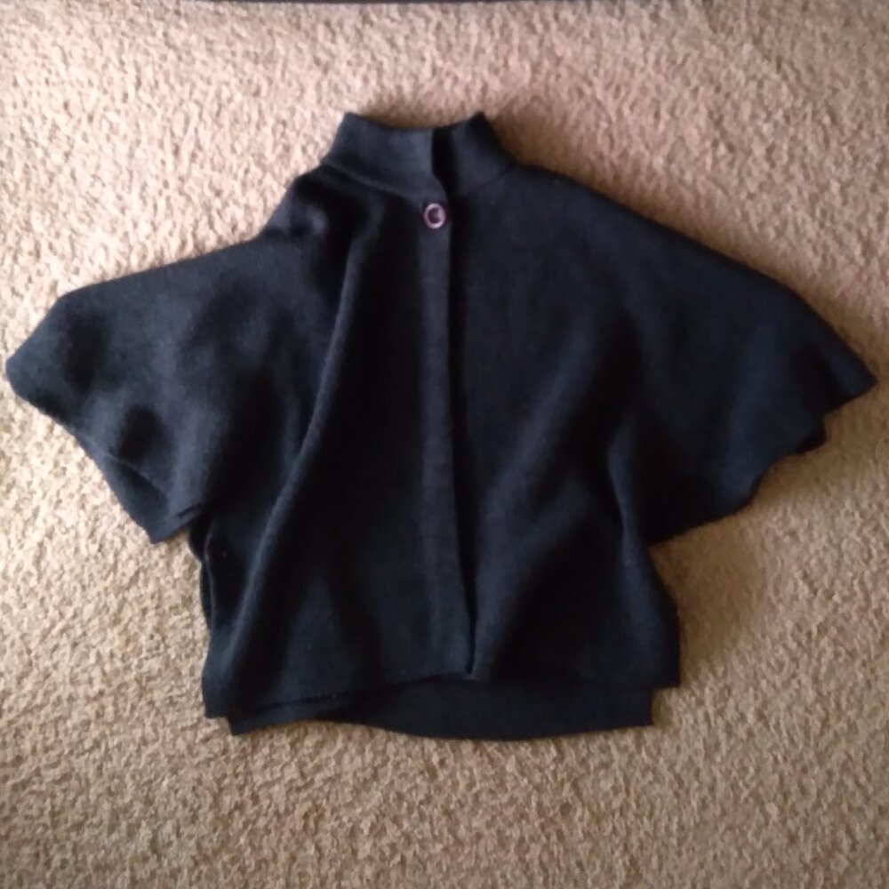 Short-Sleeve Mock Neck Black Cardigan Sweater